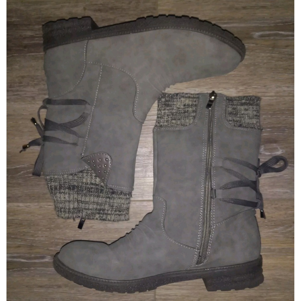 Chunky Heel‎ Gray Boots Womens Size 8.5